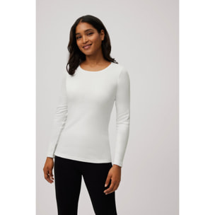 Maglietta bianca a maniche lunghe e scollo tondo in caldo cotone