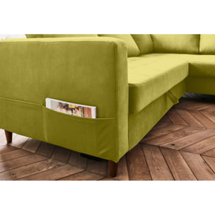 Anna - canapé d'angle droit - 5 places - convertible - en velours - Vert Olive