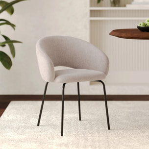 Chaise en tissu beige chiné et pieds noirs - Milly