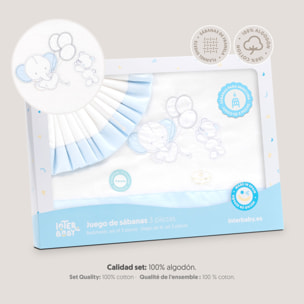 Triptico Minicuna Franela Oso Elefante Globos Bco/Azul