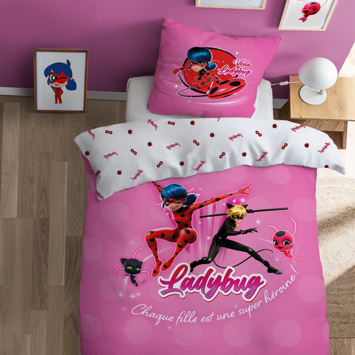 Parure de lit imprimée 100% coton, MIRACULOUS SUPERGIRL