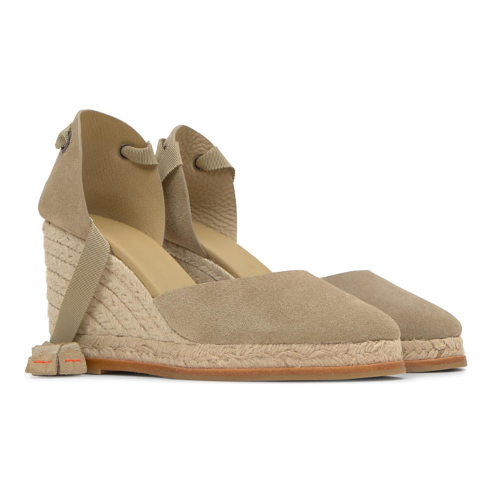 Alpargata Camila cuña de yute con doble plataforma en serraje y piso de cuero