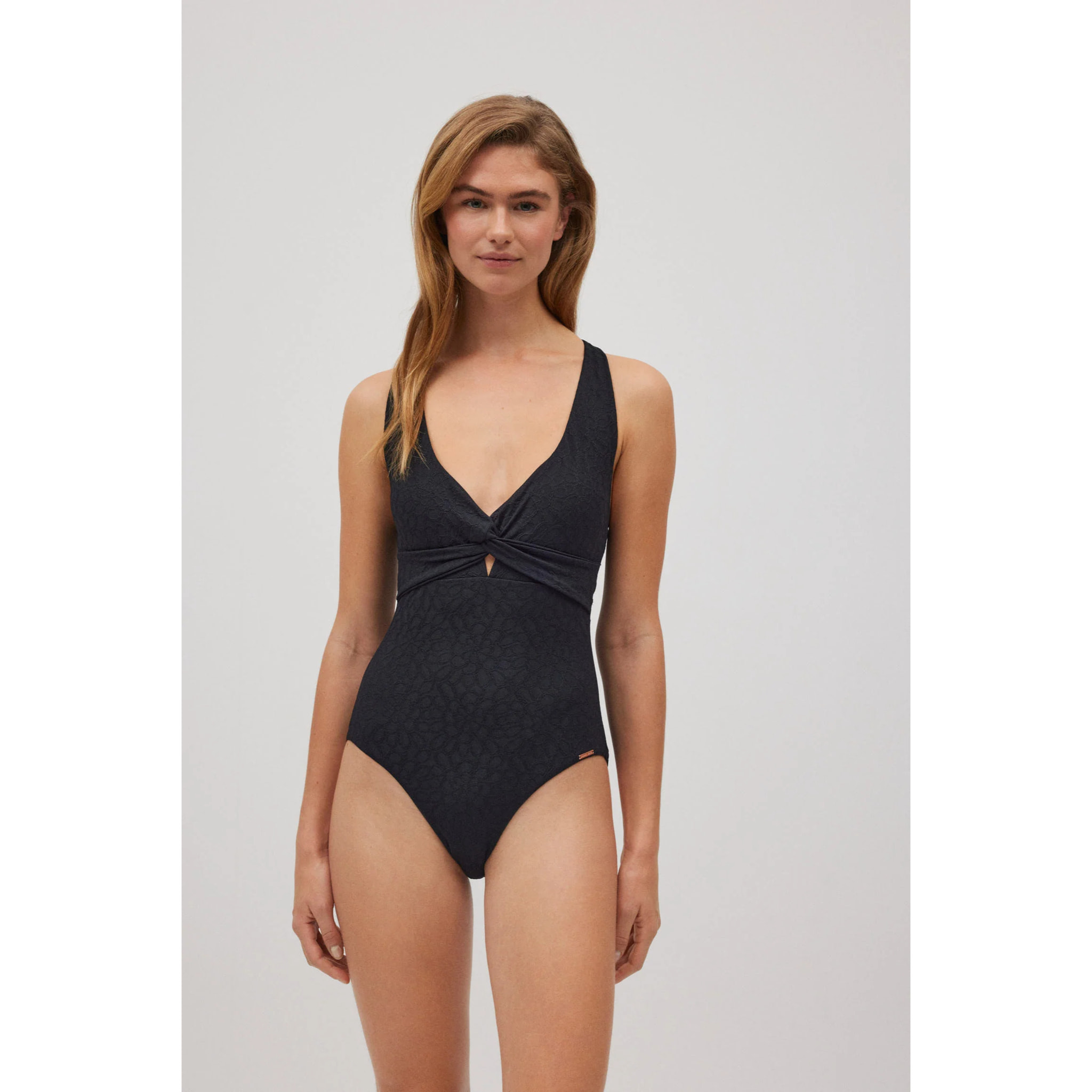 Costume da bagno riducente incrociato testurizzato nero