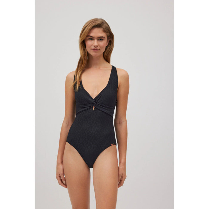 Costume da bagno riducente incrociato testurizzato nero