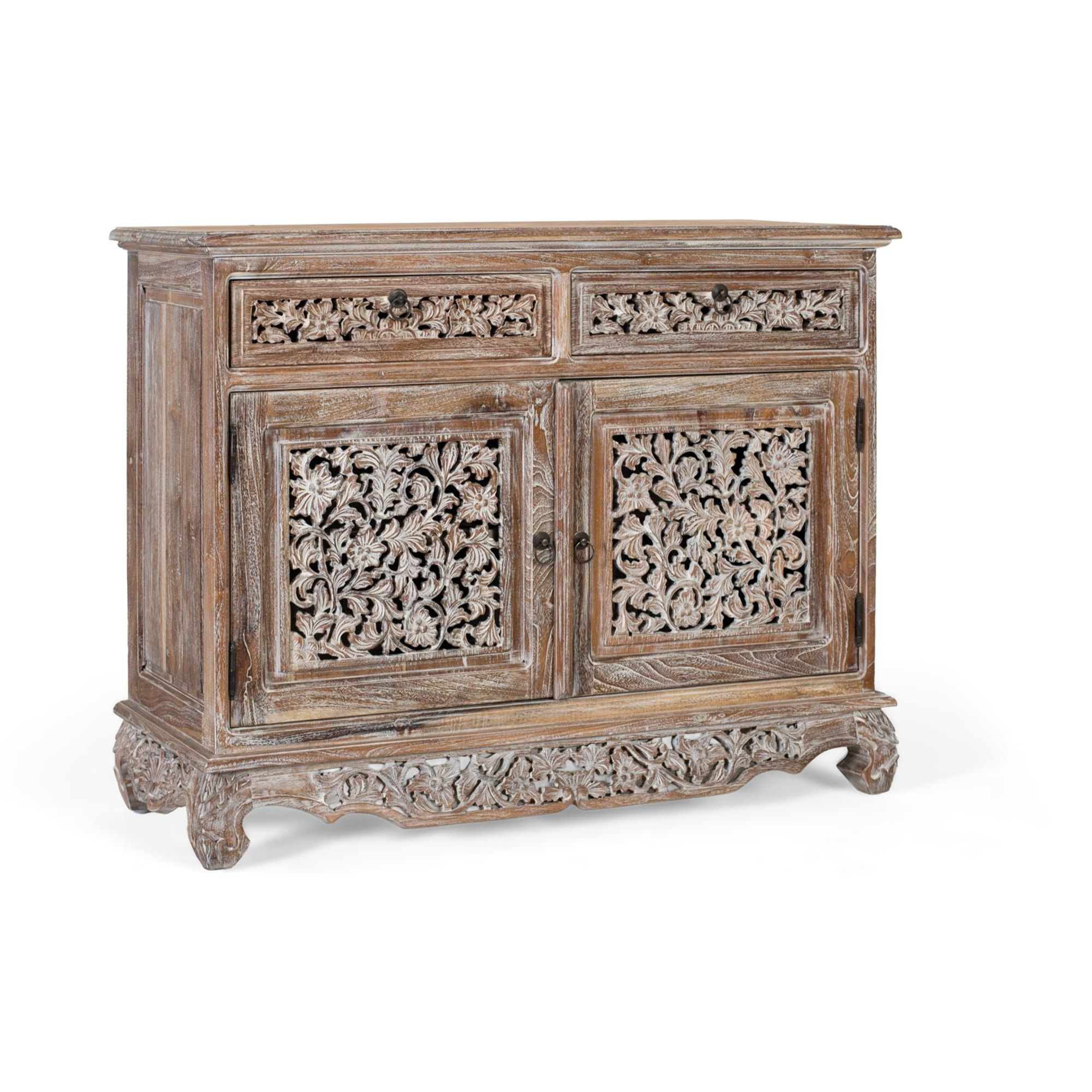 Buffet en bois de teck 100cm style boho sculpté