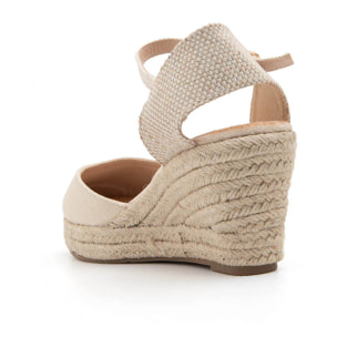 Espadrillas in tela a zeppa con cinturino - BEIGE