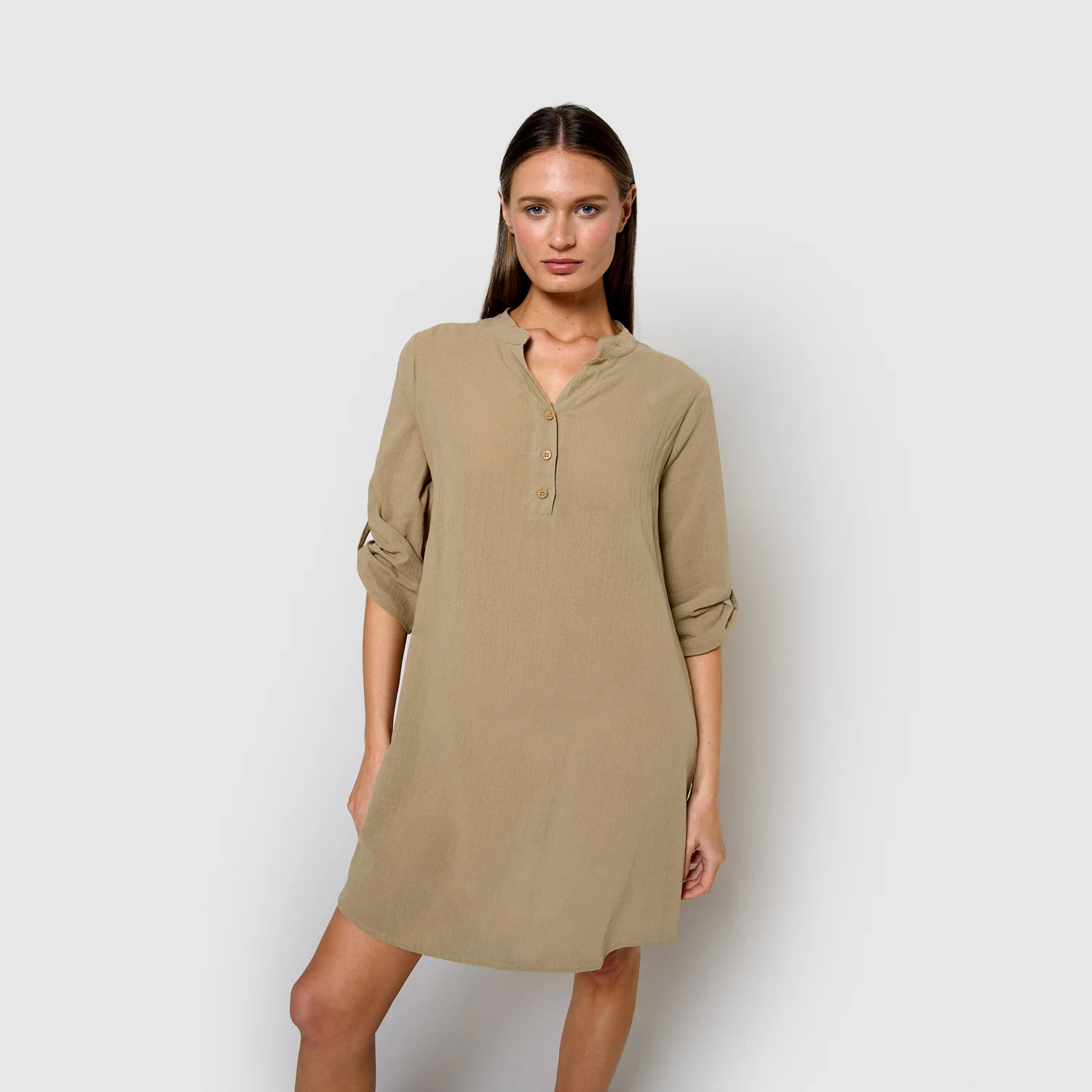 Vestido corto algodón liso cuerda