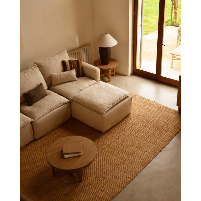 Puf de algodón y lino desenfundable tono beige de 89x87cm Alto: 54 Largo: 89 Ancho: 87
