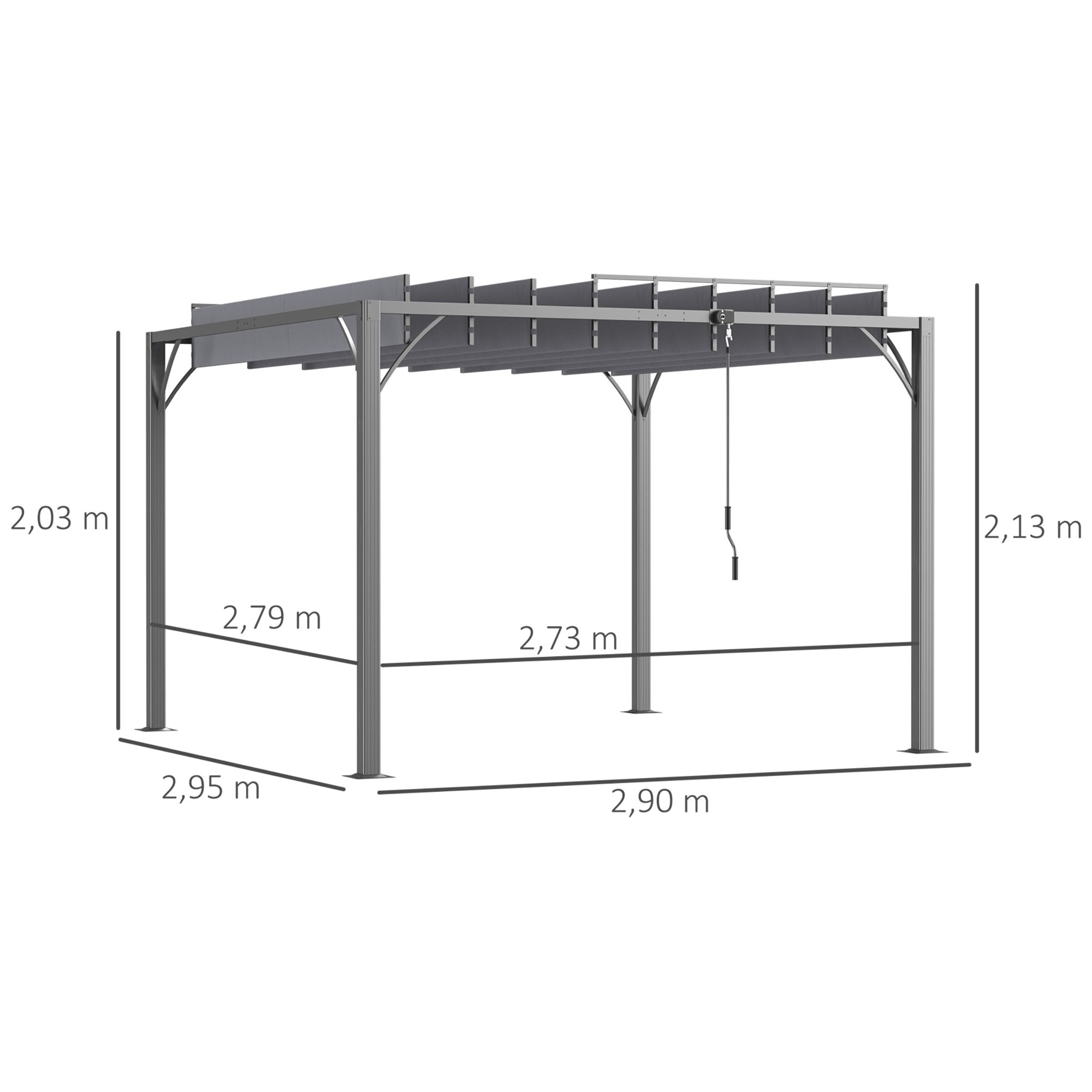 Pergola lames orientables dim. 2,9L x 2,95l x 2,13H m structure alu. acier époxy polyester gris