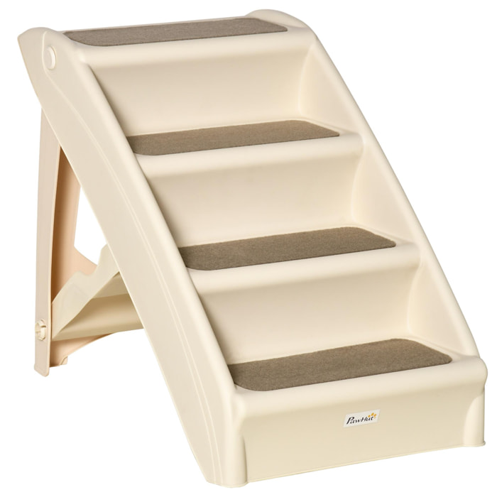 Escalera Plegable para Mascotas de 4 Peldaños Escalón para Perros Gatos Portátil con Alfombras Antideslizantes para Cama Sofá Carga 20 kg 62x38x49,5 cm Beige