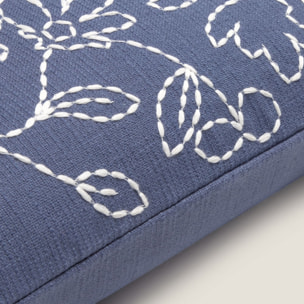Funda de cojín algodón bordado floral Resflora color azul marino 100% Algodón