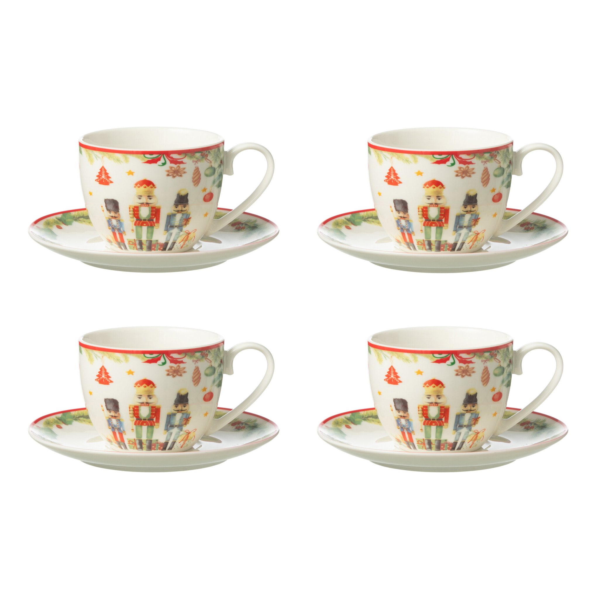 J-Line tasse thé + sous-tasse Casse-Noisette - céramique - blanc - boîte de 4