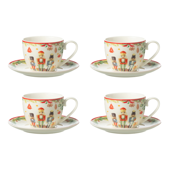 J-Line tasse thé + sous-tasse Casse-Noisette - céramique - blanc - boîte de 4