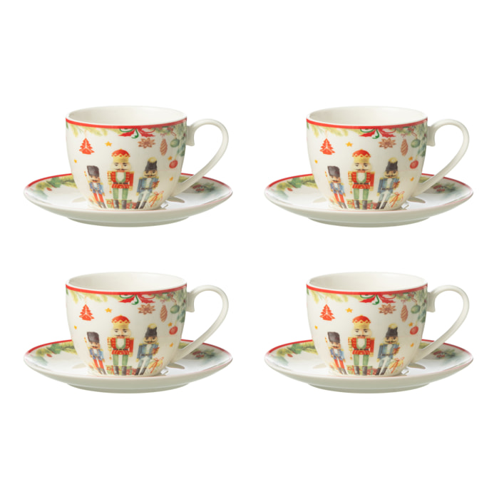 J-Line tasse thé + sous-tasse Casse-Noisette - céramique - blanc - boîte de 4