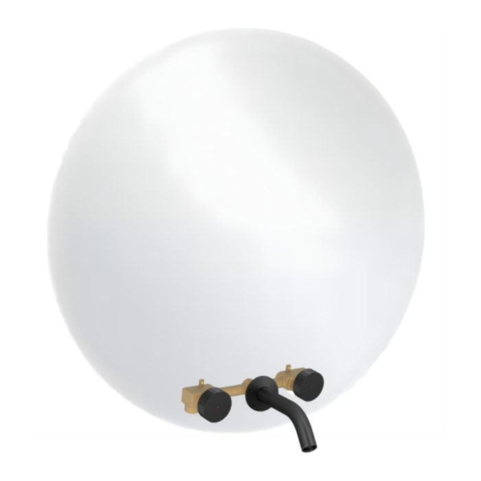 Miroir LED rond 3 trous + mitigeur lavabo encastré 3 trous Grands Boulevards noir mat