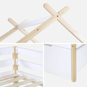 Lit enfant 90 x 190 cm bois de pin blanc sommier à lattes inclus et 2 tiroirs - Sienna