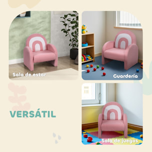 Sillón Infantil con Respaldo en Forma de Arcoíris Sofá para Niños de 18-96 Meses Tejido Suave de Borreguito Reposabrazos Carga 45 kg Rosa