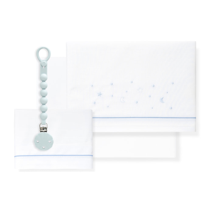 Juego de Sábanas para Cuna mod.Estrellas Luna con Broche Muselina