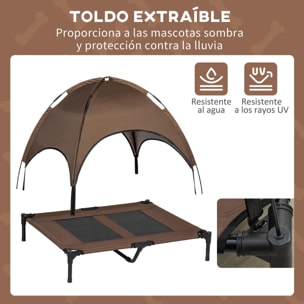 Cama Elevada para Mascotas Portátil con Toldo Extraíble Tela Transpirable al Aire Libre para Interior y Exterior 92x76x90 cm Café