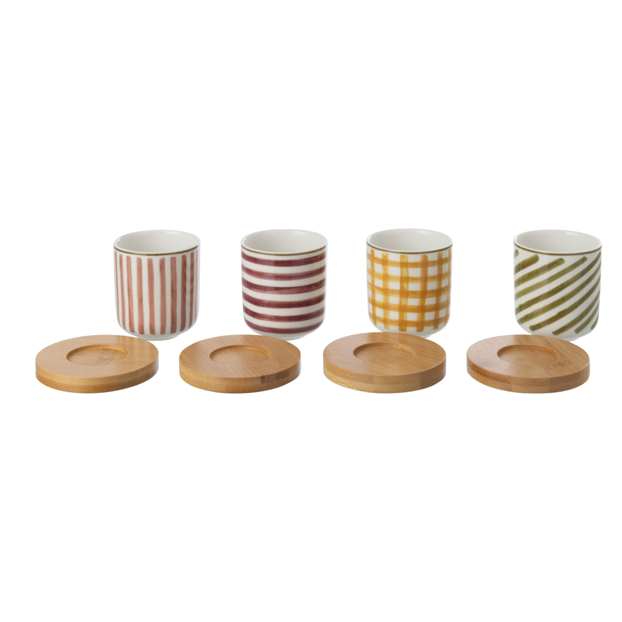 J-Line boîte de 4 tasses - grès - bordeaux/vert olive