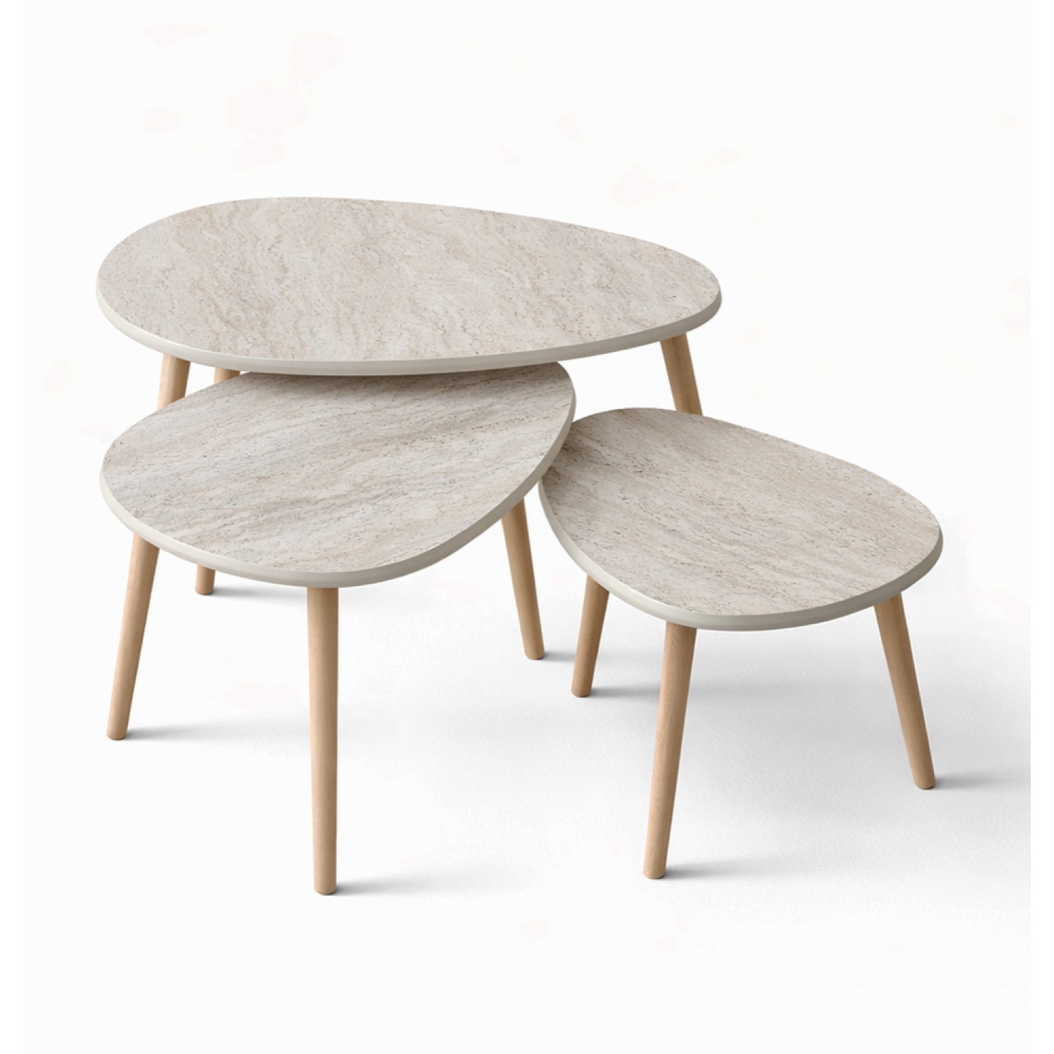 Set de 3 tables gigognes design effet travertin ELENA
