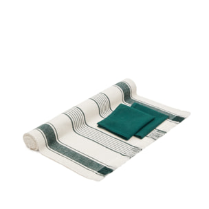 Kave Home - Set Sonima runner da tavolo e 2 tovaglioli 100% cotone a righe beige e verde