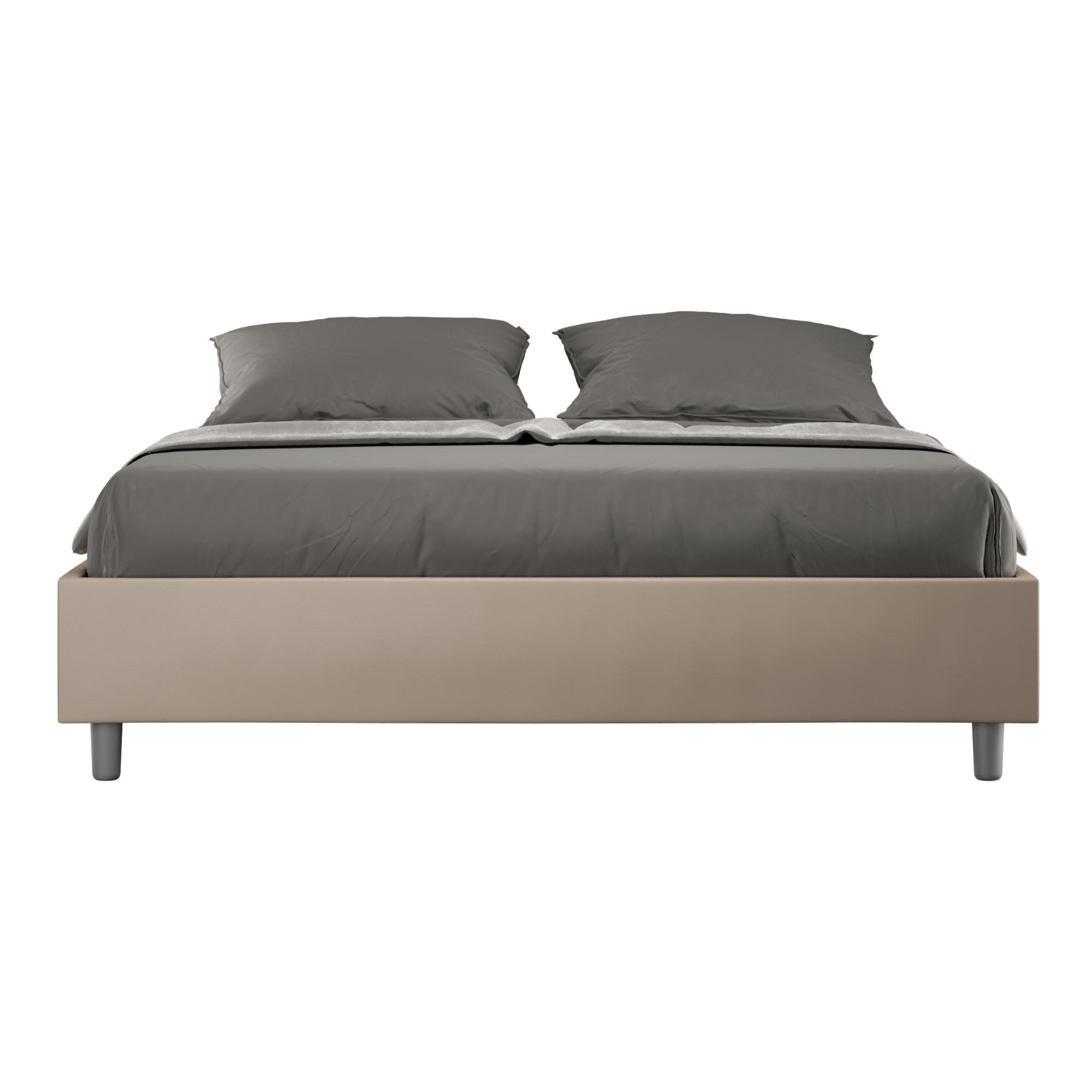 Cama con somier acolchada 160x210 cuero sintético gris paloma Azelia