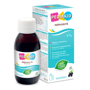 PEDIAKID - Sirop Nervosité -Complément Alimentaire Naturel - Formule Exclusive au Sirop d'Agave - Favorise l'Apaisement - Réduit l'Agitation - Arôme Naturel Cassis - Flacon de 125 ml