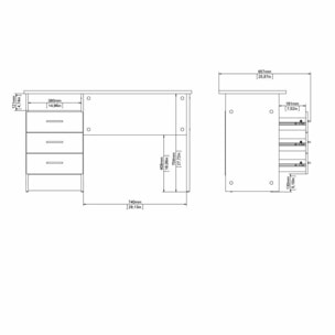 Scrivania lineare con tre cassetti, colore bianco, Misure 120 x 72 x 48 cm