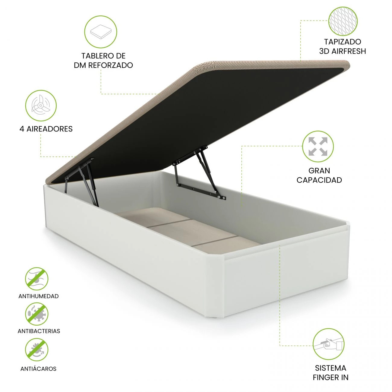 Canapé básico 90x190 cm en blanco Luxury 3D Blanco