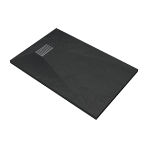 Receveur de douche Noir Effet Pierre 80x120 cm et Grille décor Linéaire en Inox