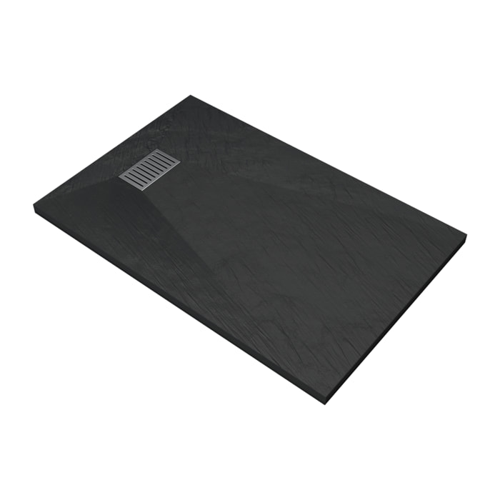 Receveur de douche Noir Effet Pierre 80x120 cm et Grille décor Linéaire en Inox