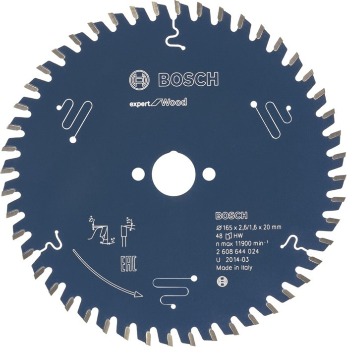 Lame de scie circulaire BOSCH expert Wood Ø165 MM - 2608644024 EP.2.6 AL.20 Z.48 ALT