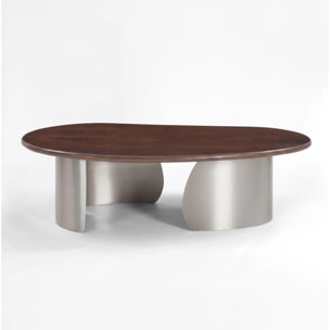 Table basse en bois de manguier marron foncé et métal brossé 120 cm - Selma