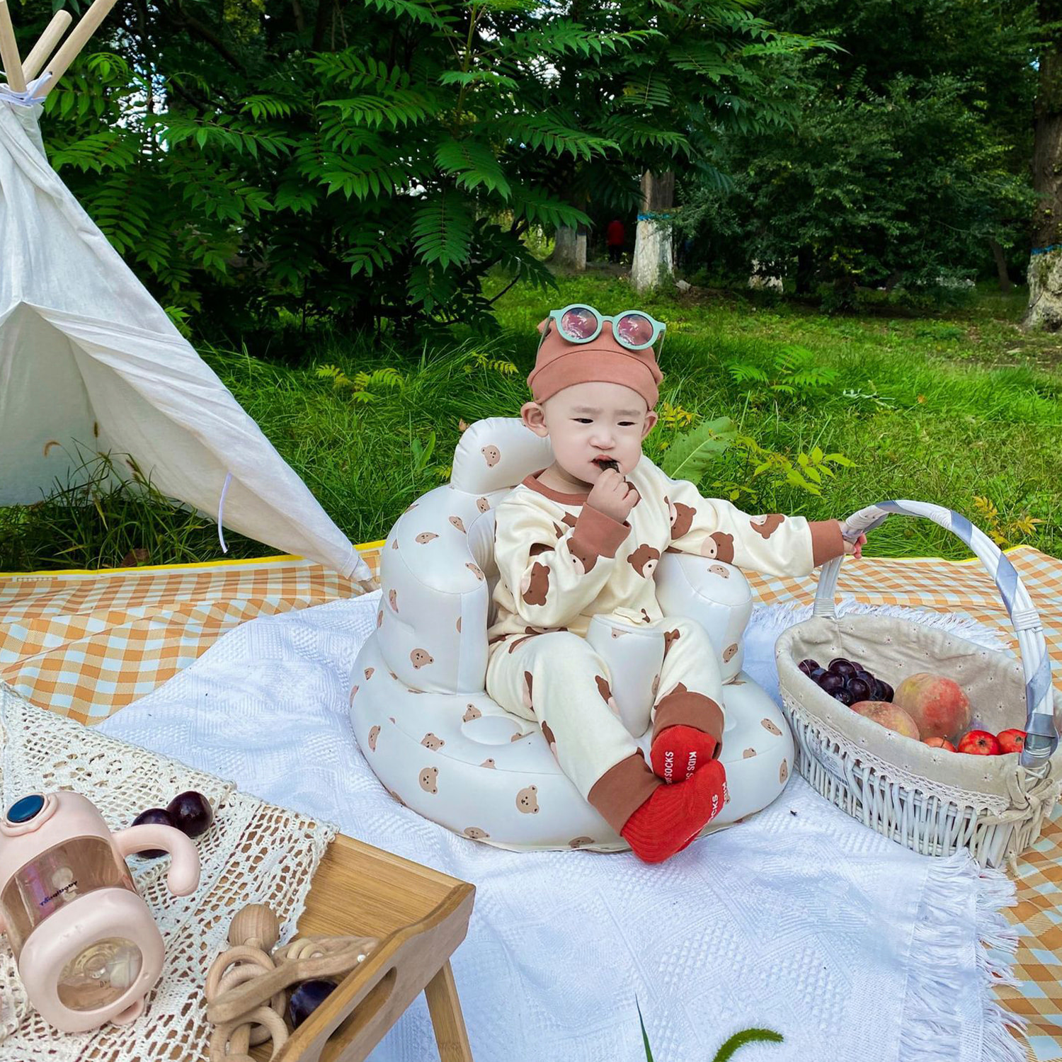 Sedia gonfiabile per neonati, design orsetto.