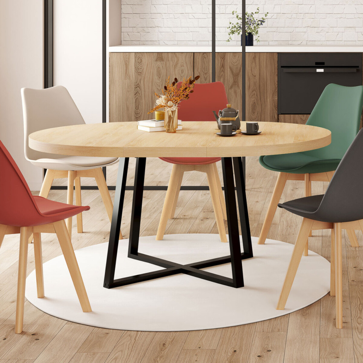 Table à manger extensible Sana 120-160 cm - Bois - Noir