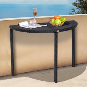 Table de jardin demi cercle - table de balcon demi lune - dim. 100L x 50l x 74H cm résine tressée 4 fils imitation rotin noir