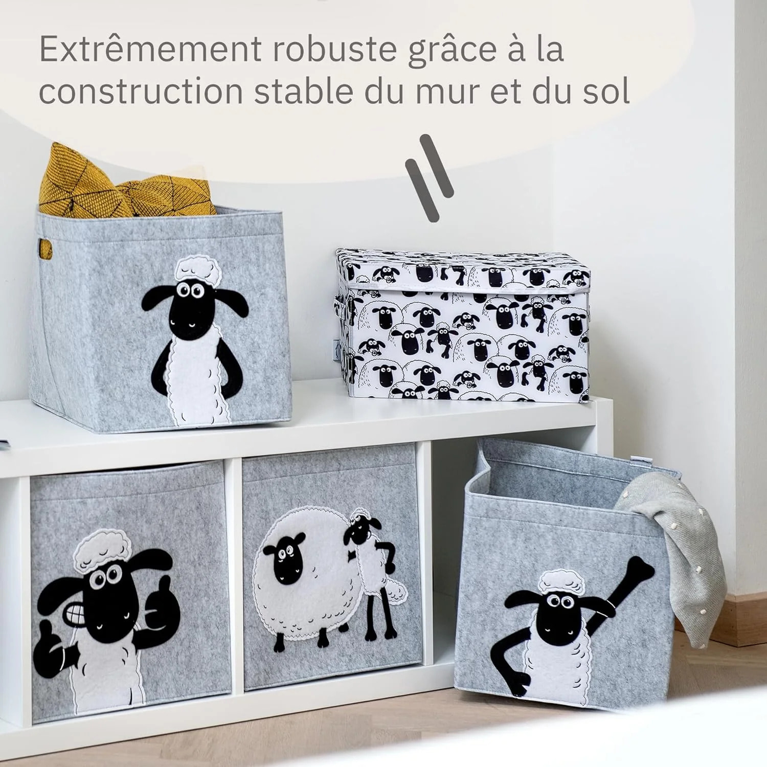 Boîte de rangement avec couvercle fond blanc Lifeney Shaun le mouton