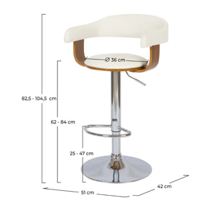 Chaise de bar réglable et pivotante 62/84 cm en cuir synthétique blanc - Harold