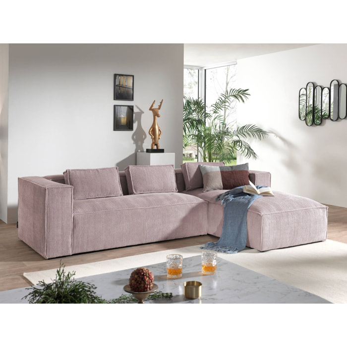 Stella - canapé d'angle - en velours côtelé - 4 places -style contemporain - droit - Rose