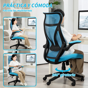 Silla de Escritorio de Malla Silla de Oficina Giratoria con Altura Ajustable Reposabrazos Abatibles y Función de Basculante Silla para Estudio Carga 120 kg Azul Claro