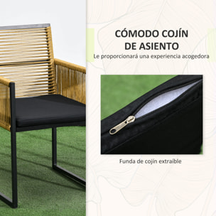 Conjunto de Mesa y Sillas de Jardín Exterior Juego de 3 Piezas Sillas con Respaldo Plegable y Cojines y Mesa de Cristal Diseño Anidado para Terraza Patio Natural y Negro