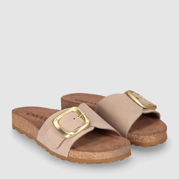 Sandalias de Piel - Arena - Tacón: Bajo