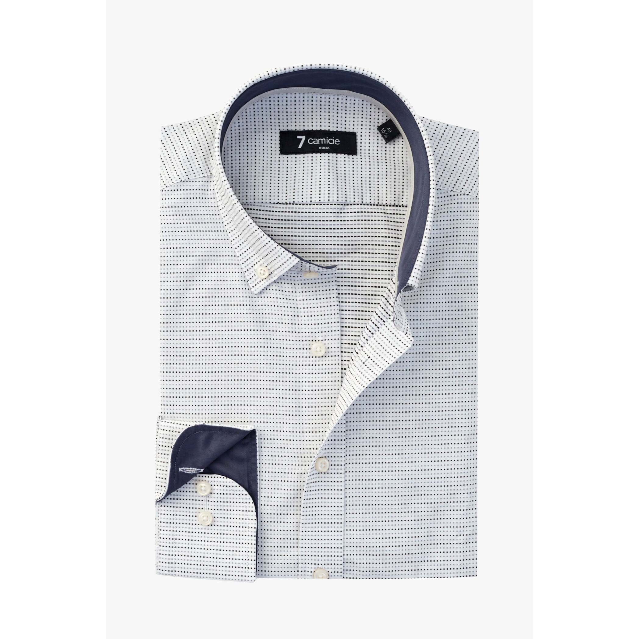 camicia uomo 1 bottone button down slim Jacquard Fantasia Bianco/Nero