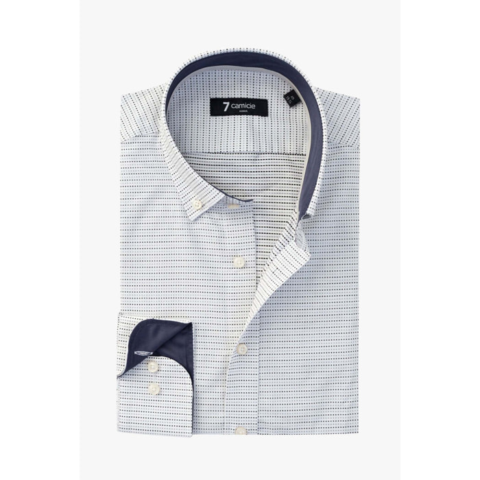 camicia uomo 1 bottone button down slim Jacquard Fantasia Bianco/Nero