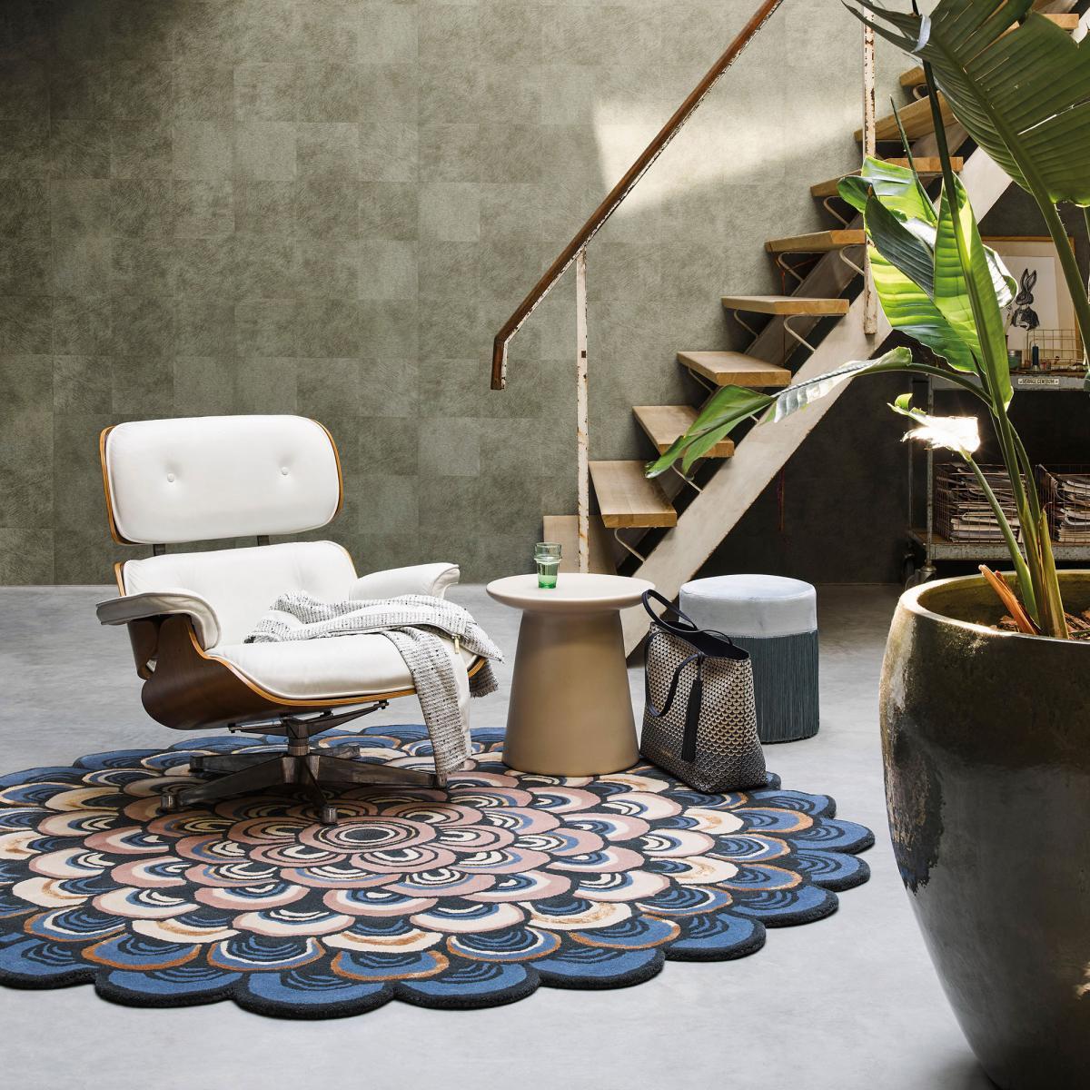 Tapis rond fait à la main en laine motif géométrique ILFI