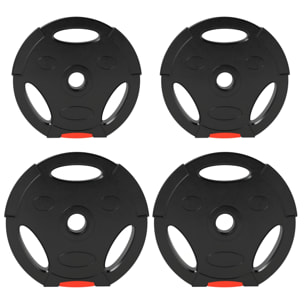 Disques de poids 2 x 5Kg + 2 x 7,5Kg - 3 poignées - trous de Ø25 mm - revêtement PP noir