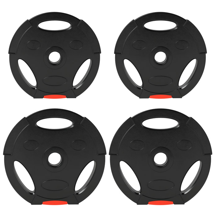 Disques de poids 2 x 5Kg + 2 x 7,5Kg - 3 poignées - trous de Ø25 mm - revêtement PP noir