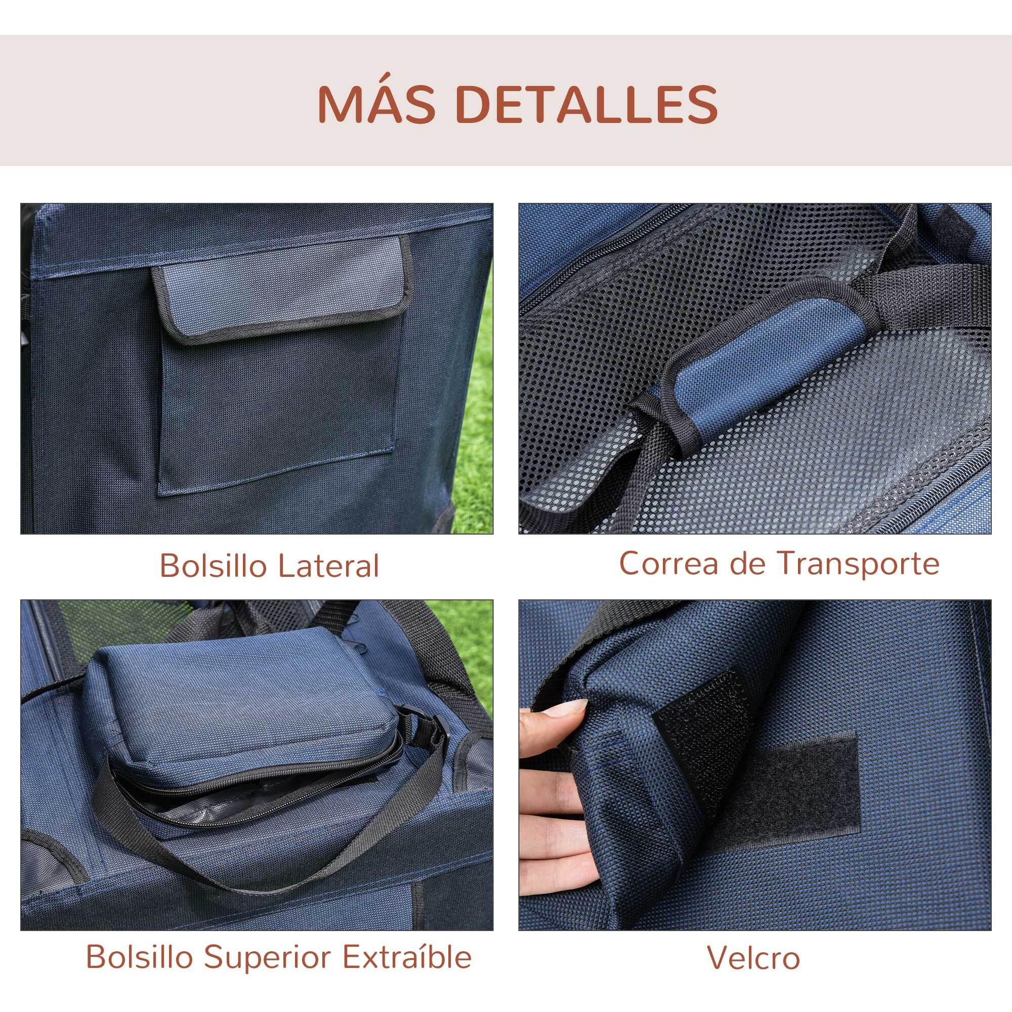 Transportín Perro Gato Bolsa de Transporte Portátil y Transpirable para Mascotas Plegable con Cojín 3 Puertas y Ventana de Malla 2 Bolsillos 60x41,5x41 cm Azul Oscuro