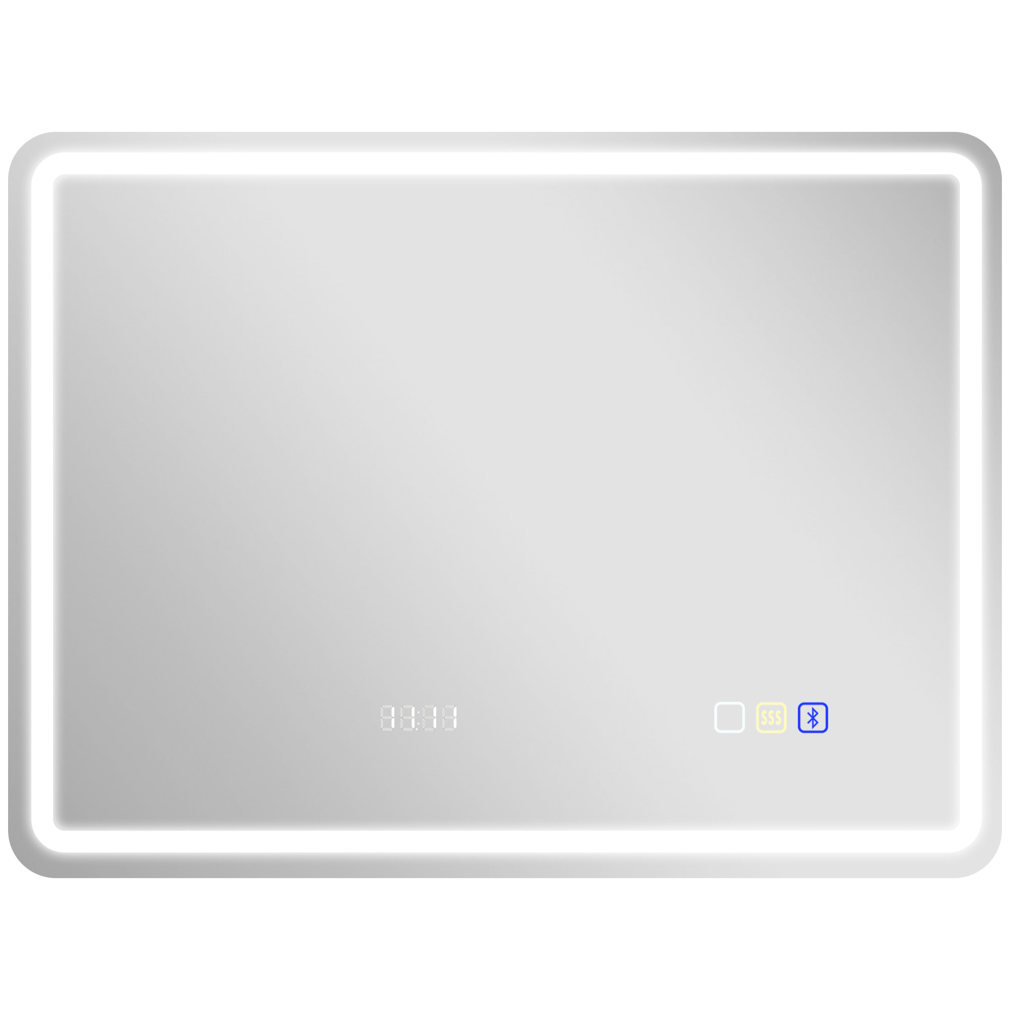 Miroir lumineux LED salle de bain Bluetooth 60x80cm - horloge numérique, antibuée, tactile, réglable - verre trempé 4 mm